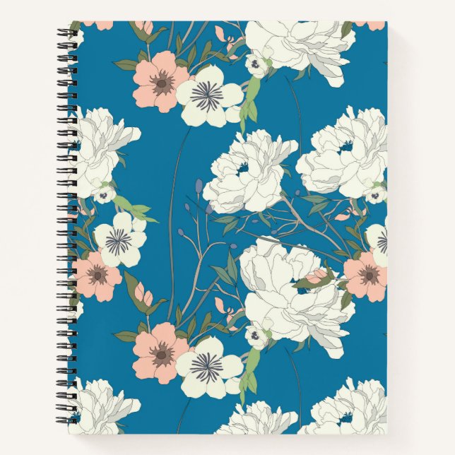 White Floral Garden Pattern Notebook (Front)