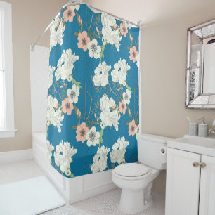 White Floral Garden Pattern Shower Curtain