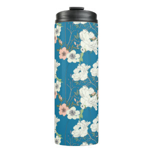 White Floral Garden Pattern Thermal Tumbler