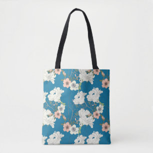 White Floral Garden Pattern Tote Bag