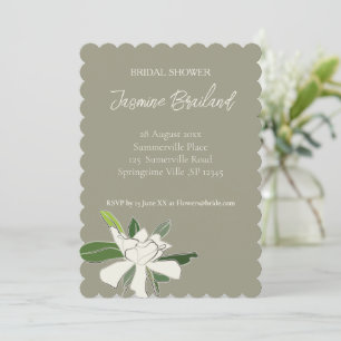 White Floral Gardenia Simple Garden Bridal Shower Invitation