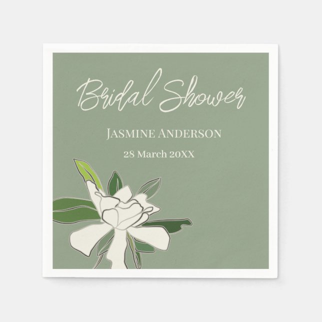 White Floral Gardenia Simple Garden Bridal Shower Napkin (Front)