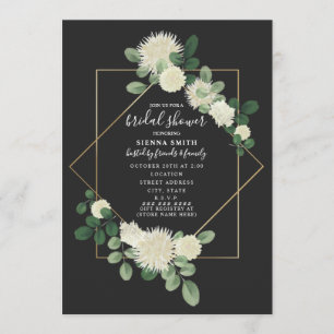 White Floral Geometric Grey Bridal Shower Invitation