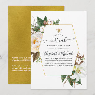 White Floral Geometric Online Virtual Wedding Invitation