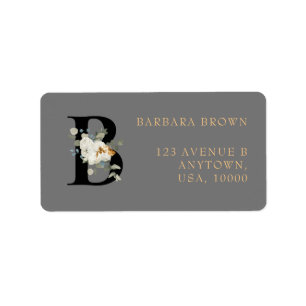 White Floral Gold Accents Monogram B Label