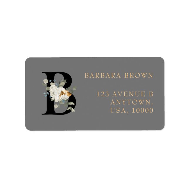  White Floral Gold Accents Monogram B Label (Front)