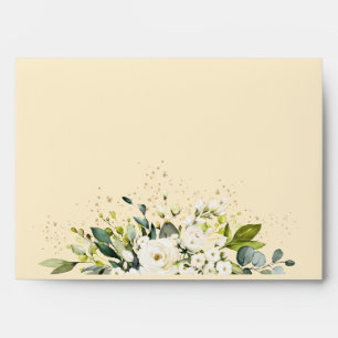 White Floral Gold Botanical Cream Ivory Wedding  Envelope