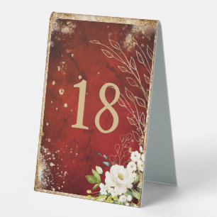 White Floral Gold Botanical Scarlet Red