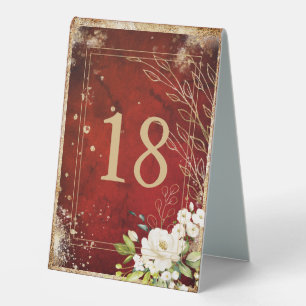 White Floral Gold Botanical Scarlet Red Framed