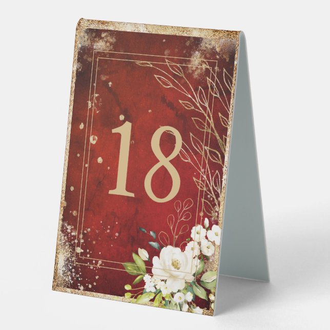 White Floral Gold Botanical Scarlet Red Framed (Front)