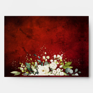 White Floral Gold Botanical Scarlet Red Wedding  Envelope