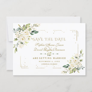 White Floral Gold Glitter Frame Confetti Wedding Save The Date