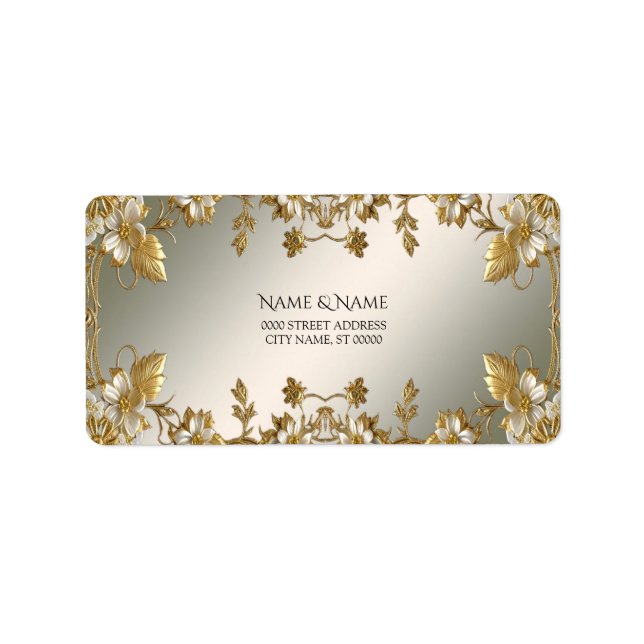 White Floral Gold Ornate Address Label (Front)