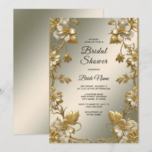 White Floral Gold Ornate Bridal Shower Invitation
