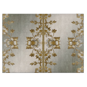 White Floral Gold Ornate Cutting Board