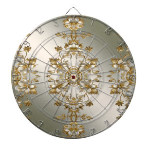 White Floral Gold Ornate Dartboard