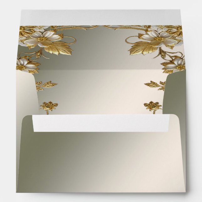 White Floral Gold Ornate Envelope (Back (Bottom))