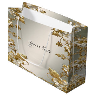 White Floral Gold Ornate Gift Bag