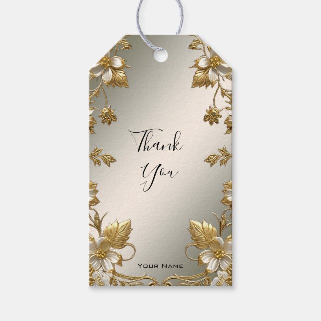 White Floral Gold Ornate Gift Tag (Front)
