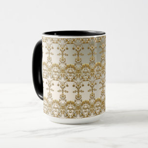 White Floral Gold Ornate Mug
