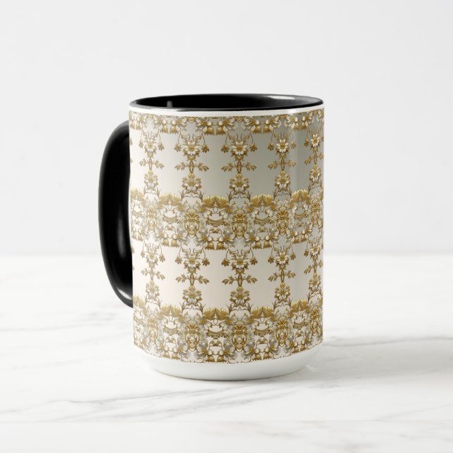White Floral Gold Ornate Mug (Front Left)