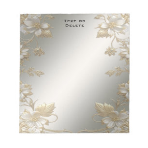 White Floral Gold Ornate Notepad