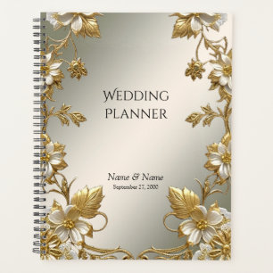 White Floral Gold Ornate Planner