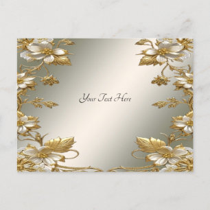 White Floral Gold Ornate Postcard