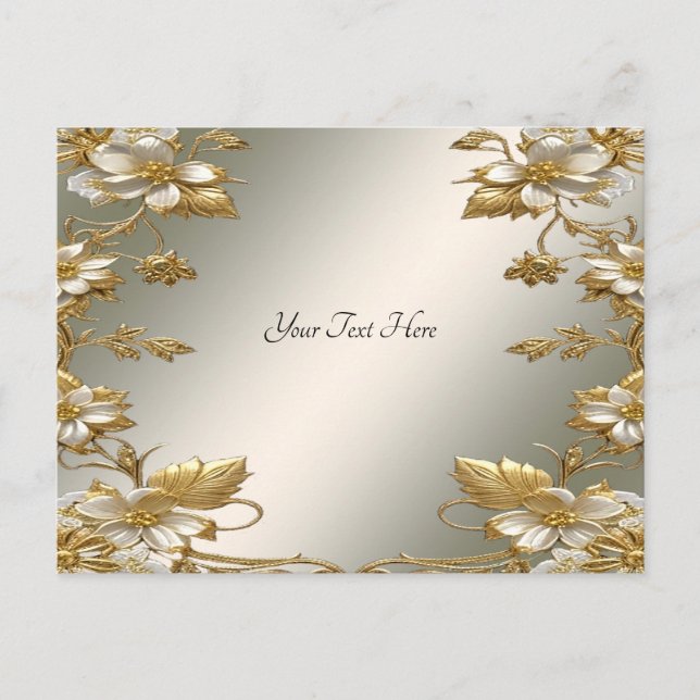 White Floral Gold Ornate Postcard (Front)