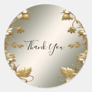 White Floral Gold Ornate Seal Wedding Sticker