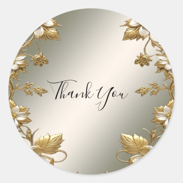 White Floral Gold Ornate Seal Wedding Sticker (Front)