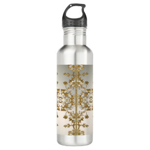 White Floral Gold Ornate Water Bottle
