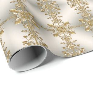White Floral Gold Ornate Wrapping Paper
