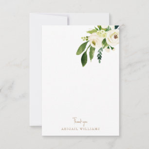 White Floral Gold Text Blank Thank You Card