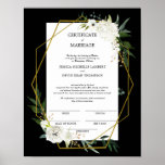 White Floral Gold Wedding Certificate of Marriage  Poster<br><div class="desc">White Floral Gold Wedding Certificate of Marriage Keepsake Poster will be a cherished remembrance of that very special day. The bride and groom along with the maid of honour, best man and officient all sign the framable wedding art. All of the text is editable, just use the PERSONALIZE OPTION and...</div>