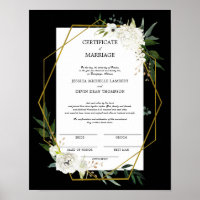 White Floral Gold Wedding Certificate of Marriage 