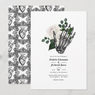 White Floral Gothic Wedding Invitation