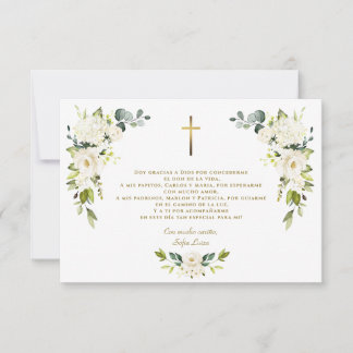 White Floral Gracias Con Oración Bautizo Thank You Card