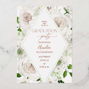 White Floral Graduation Party Foil Invitation