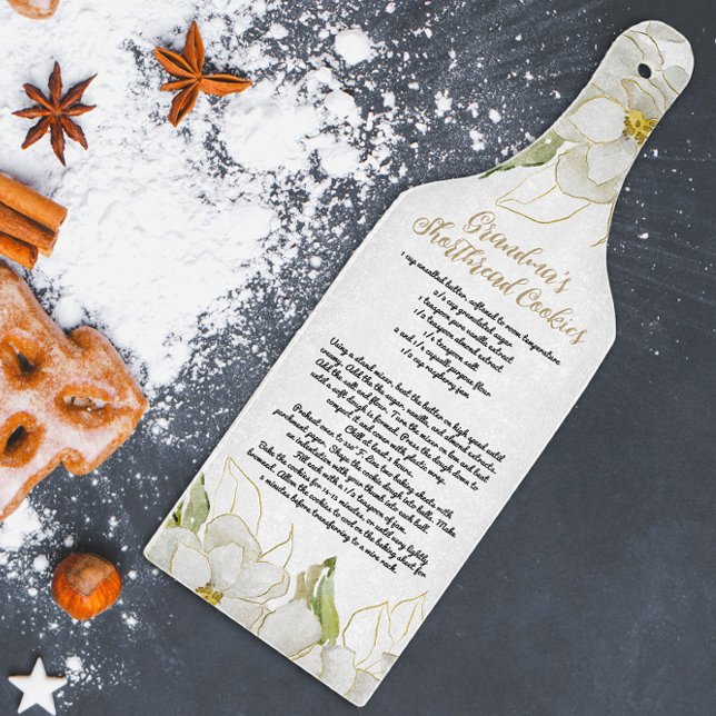 White Floral Grandma's Cookie Recipe Farmhouse Cutting Board (Creator Uploaded)