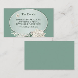 White Floral Green Geometric Wedding Detail Enclosure Card