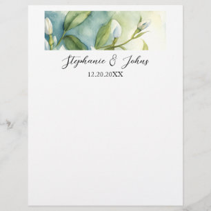 White Floral Green Leaves Elegant Rustic Wedding Custom Letterhead