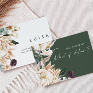 White Floral Green Maid Of Honour Proposal Card