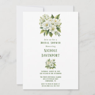 White Floral Green Painted Bridal Shower Invitation