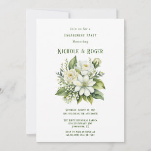 White Floral Green Painted Engagement Party Invitation