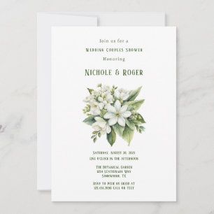 White Floral Green Painted Wedding Couples Shower Invitation