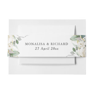 White floral greenery belly band invitation belly band