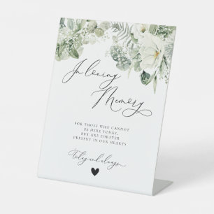 White Floral Greenery Botanical Memorial Wedding Pedestal Sign