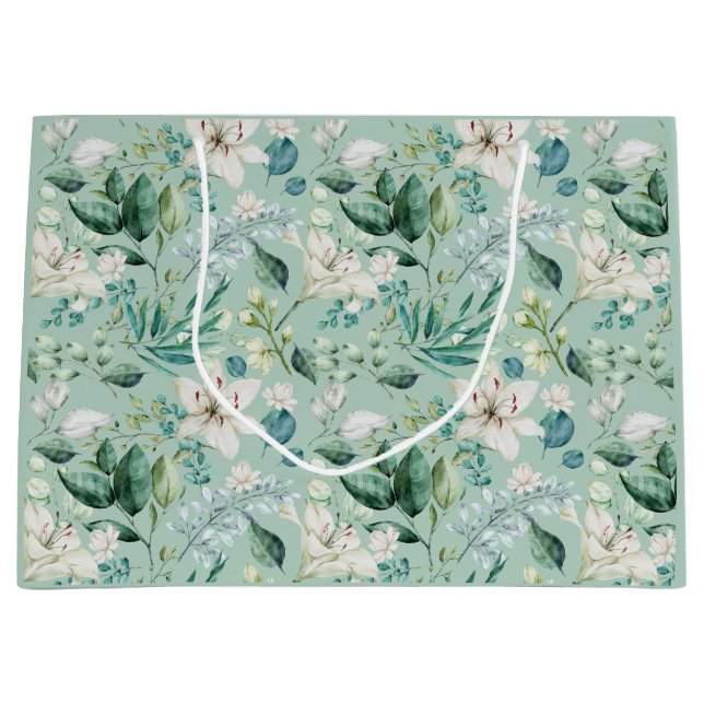 White Floral Greenery Bridal Shower Wedding  Large Gift Bag (Front)