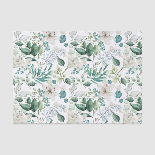 White Floral Greenery Bridal Shower Wedding  Tissue Paper (Front)